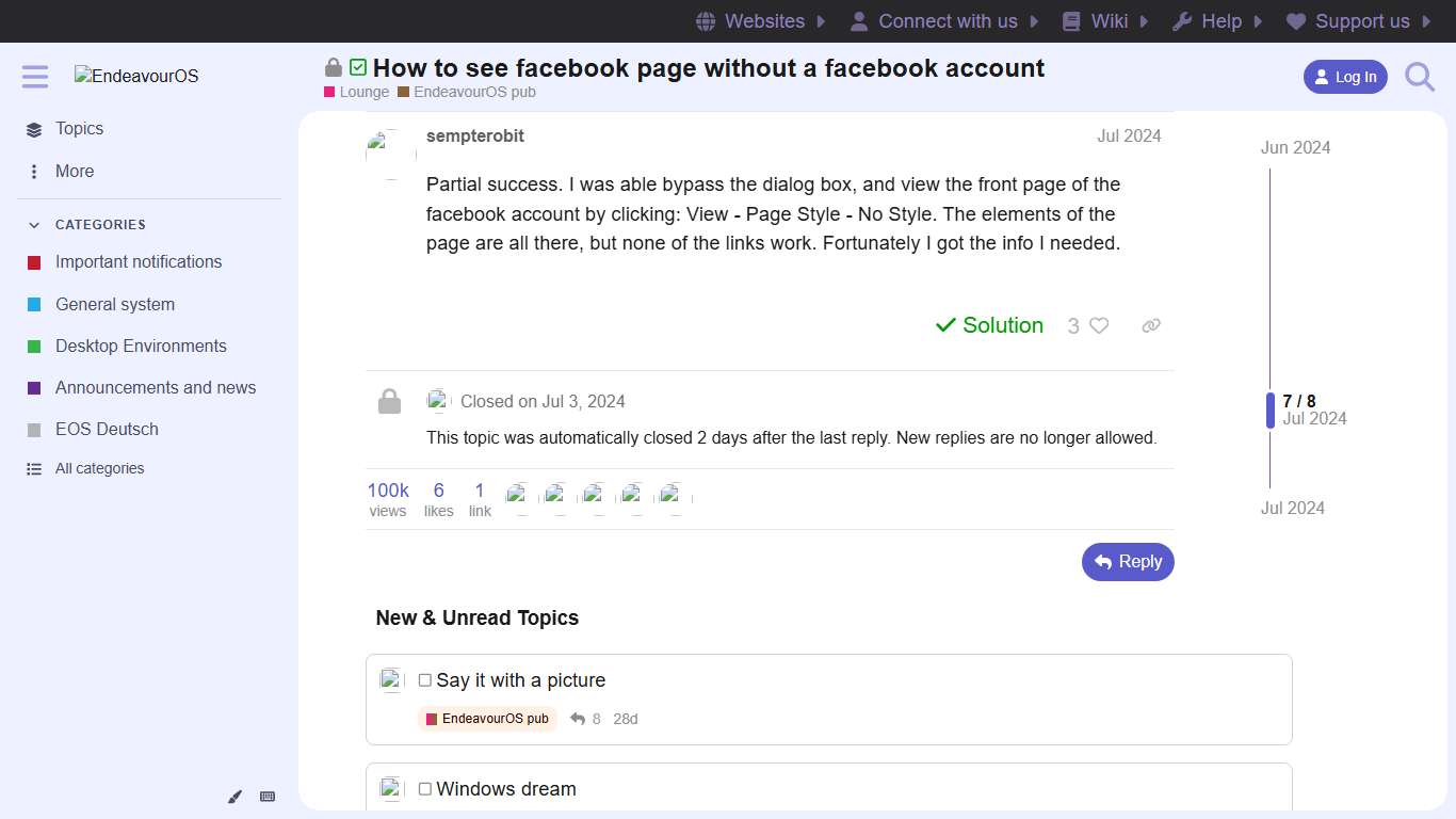 How to see facebook page without a facebook account - Lounge / EndeavourOS pub - EndeavourOS